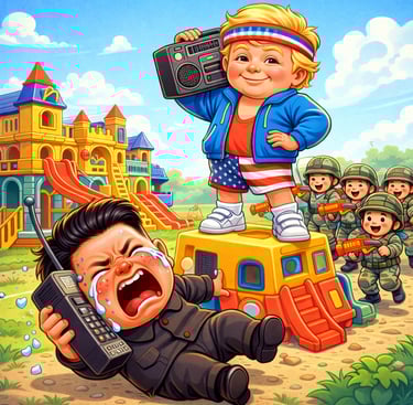 Kim getting pushed to the ground by mini trump at the play ground