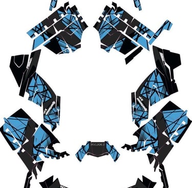 Custom blue and black geometric vinyl wrap kit for a Polaris Sportsman XP 1000 ATV.