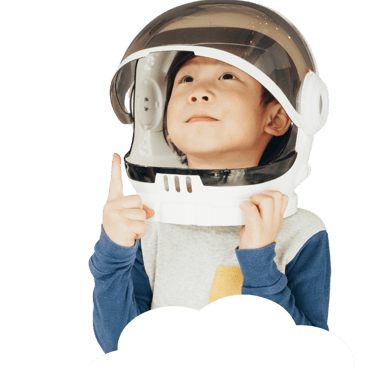 Boy with speech disorder dressed as an astronaut