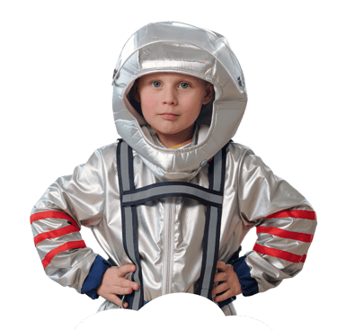 Child with sensory integration difficulties dressed as an astronaut
