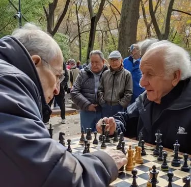 Senior citizens playing chess outdoors – chess classes for elderly learners at Shetty Chess Classes 