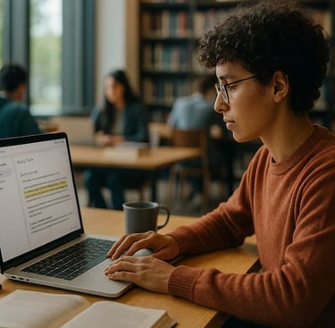Student using NotebookLM AI on a laptop to analyze lecture notes and create study guides