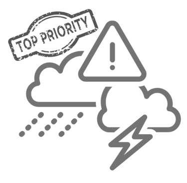 Bad Weather & Priority Icon in Gray - Priority Availability After Peak Demand due to Severe Weather