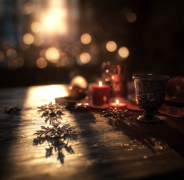 autel de sorcière à Yule, le sabbat du solstice d'hiver