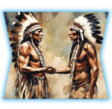 Two Native American Chiefs shaking hands showing each other respect