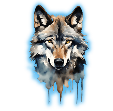 A wolf head in water color