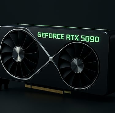RTX 5090 with dual fans and green LED branding