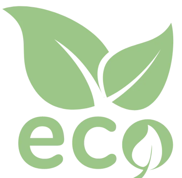 Green eco-friendly icon with leaves and the word 'eco'