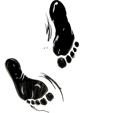 Comic style footprints in a bold black sketched appearance