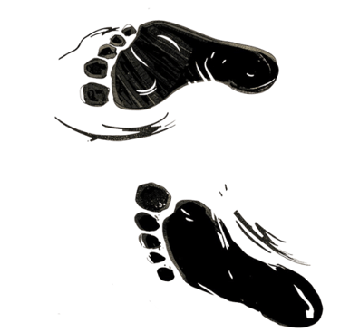Comic style footprints in a bold black sketched appearance