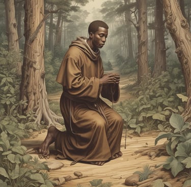 São Benedito rezando no eremitério