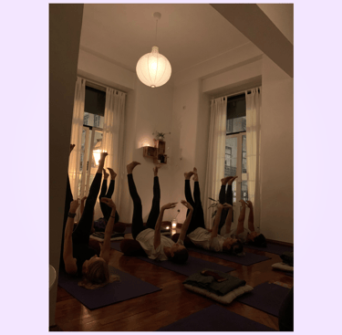 Restorative Yoga poses during a workshop in Lisbon