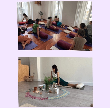 Restorative Yoga poses from a workshop in Lisbon