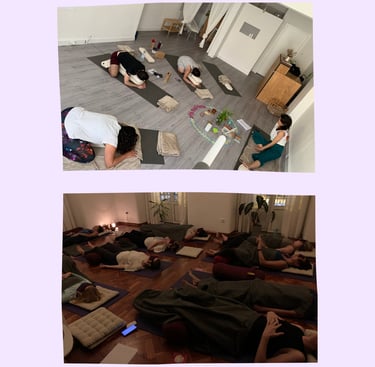 A group of yoga students during a workshop in Lisbon, Portugal