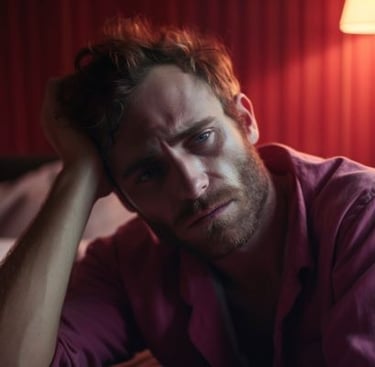 anxious man, close to burnout supporting his head to look for solutions