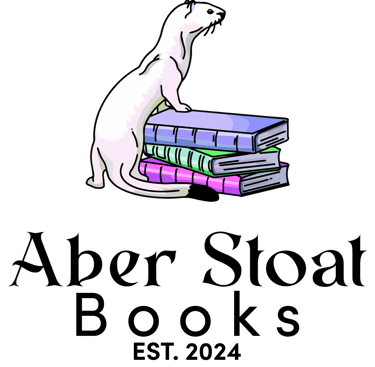 white stoat on a pile of books, vibrant colors