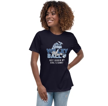 a woman wearing a t - shirt that says, "Volleyball Mom",