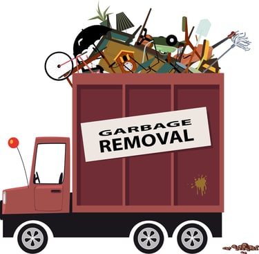cartoon-like drawing of a junk hauling truck