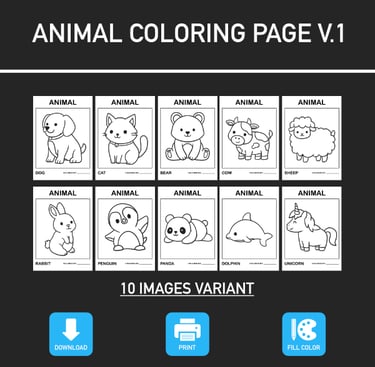 Animal Coloring Page Download Educational Tools Children Activity PNG PDF Unlimited Use