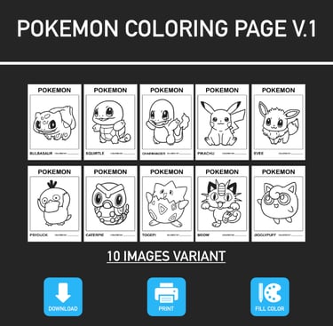 Pokemon Coloring Page Educational Activity Download PDF PNG Purchase Unlimited Use