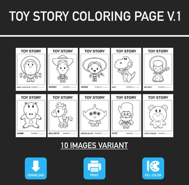 Toy Story Coloring Page Digital Image Download Educational Activity PNG PDF Children