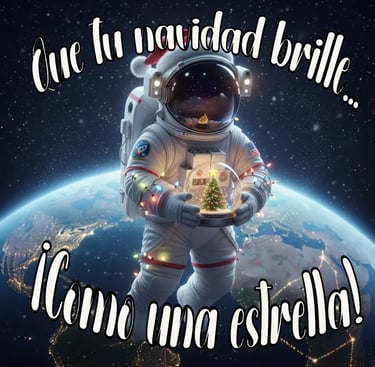 astronauta deseando que tu navidad brille como una estrella