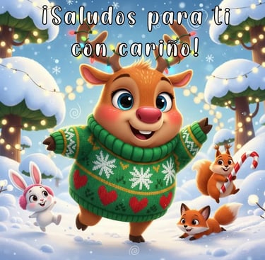 reno con sueter feo deseando saludos con cariño para esta navidad