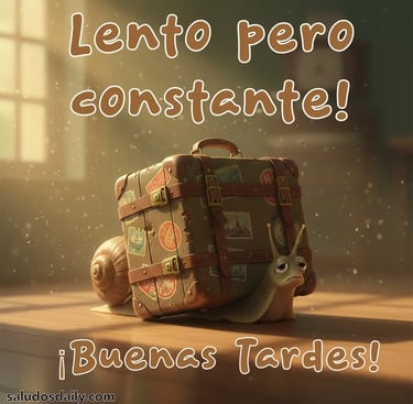 caracol caminando lentamente mientras lleva una maleta en lugar de su concha, en un entorno de tarde