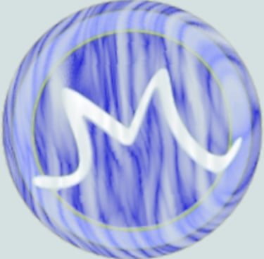 Blue circular symbol featuring an 'm'.