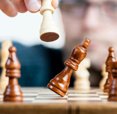 Chess board with player achieving checkmate, symbolizing strategy and foresight