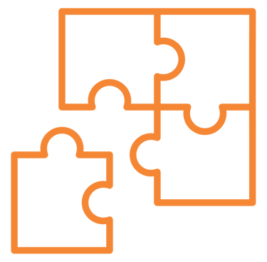 Icon of a jigsaw puzzle with four pieces coming together