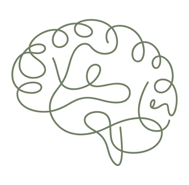 A minimalist line art illustration of a human brain using a single continuous green stroke on a black background.