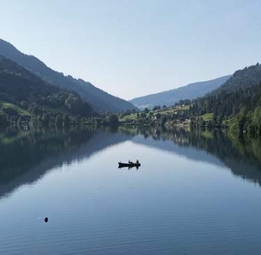 droneshot fisherboat men feld am see lake