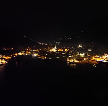 droneshot night village