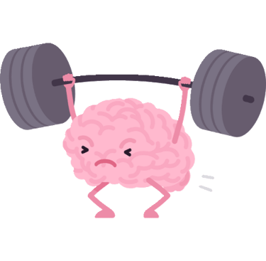 A cartoon brain lifting weights