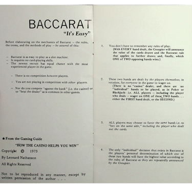 Sahara gaming guide Baccarat