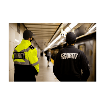 two security officers standing in a subway station