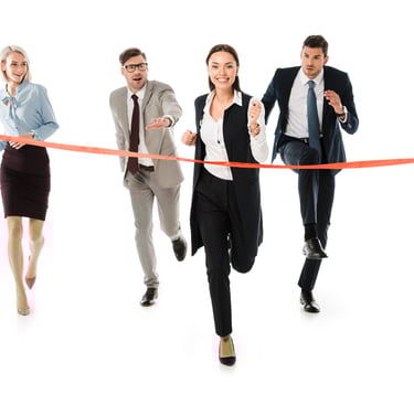 a group of business people running in a race