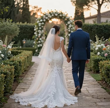 A candid shot of a bride and groom sharing a quiet moment during their wedding.