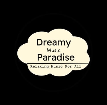 A black square featuring a white cloud graphic with the text "Dreamy Music Paradise" written inside.