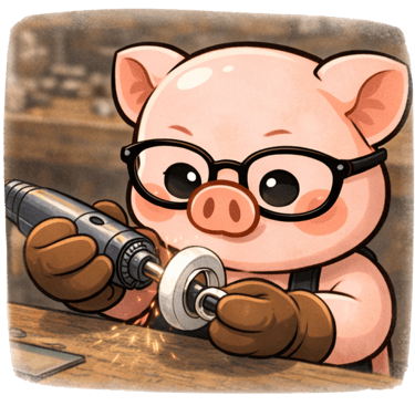 The Artisan Lab Designs mascot Milo is polishing the silver ring