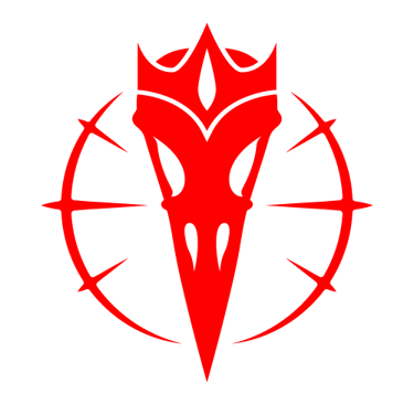 Red VYRYSYR logo emblem: a bird's skull wearing a crown.