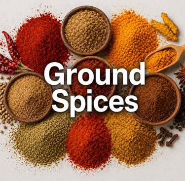 Premium ground spices exporter from India including turmeric chilli coriander cumin and masala powders