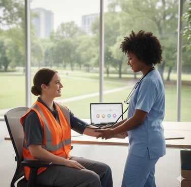 Profissional de saúde realizando exame ocupacional