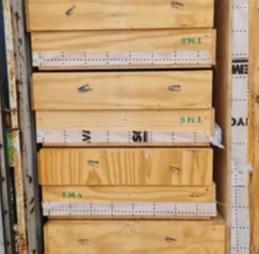  Painéis prefabricados em CLT acondicionados em contêiner para transporte internacional