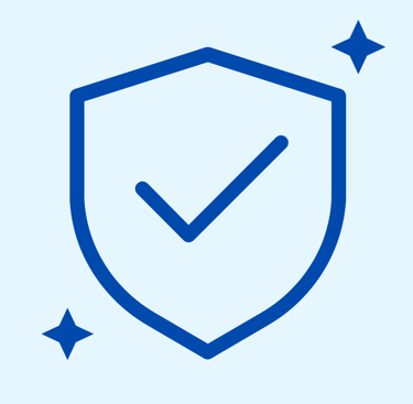 Blue shield icon with a checkmark, symbolizing security, protection, and verification of digital safety.