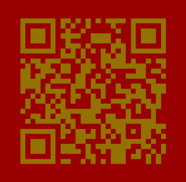 Scannable gold QR code displayed on a solid red background for mobile marketing.