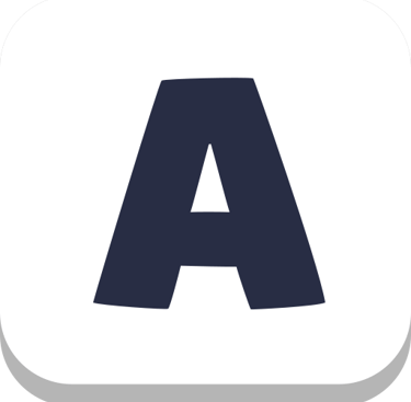 a white square icon with a letter a
