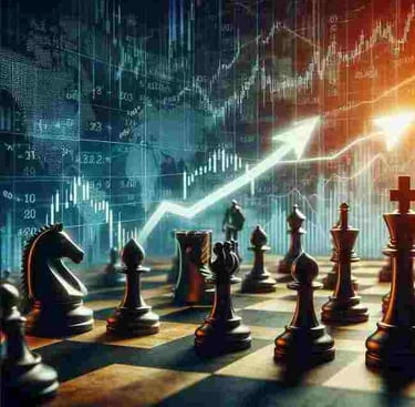 Schachbrett und steigende Börsenkurse