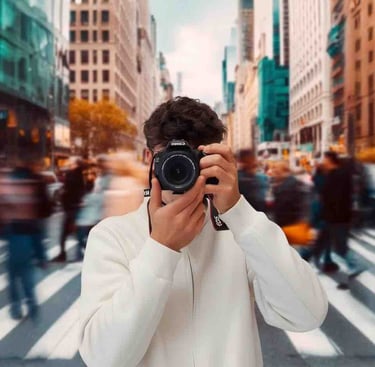 a man taking a picture of a camera with a camera